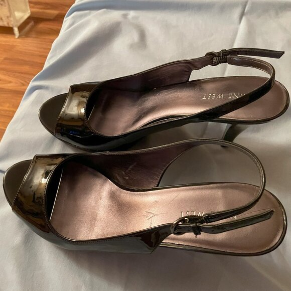 Black Platform Heels / Patent Leather Sandals 9.5 M - Picture 4 of 8